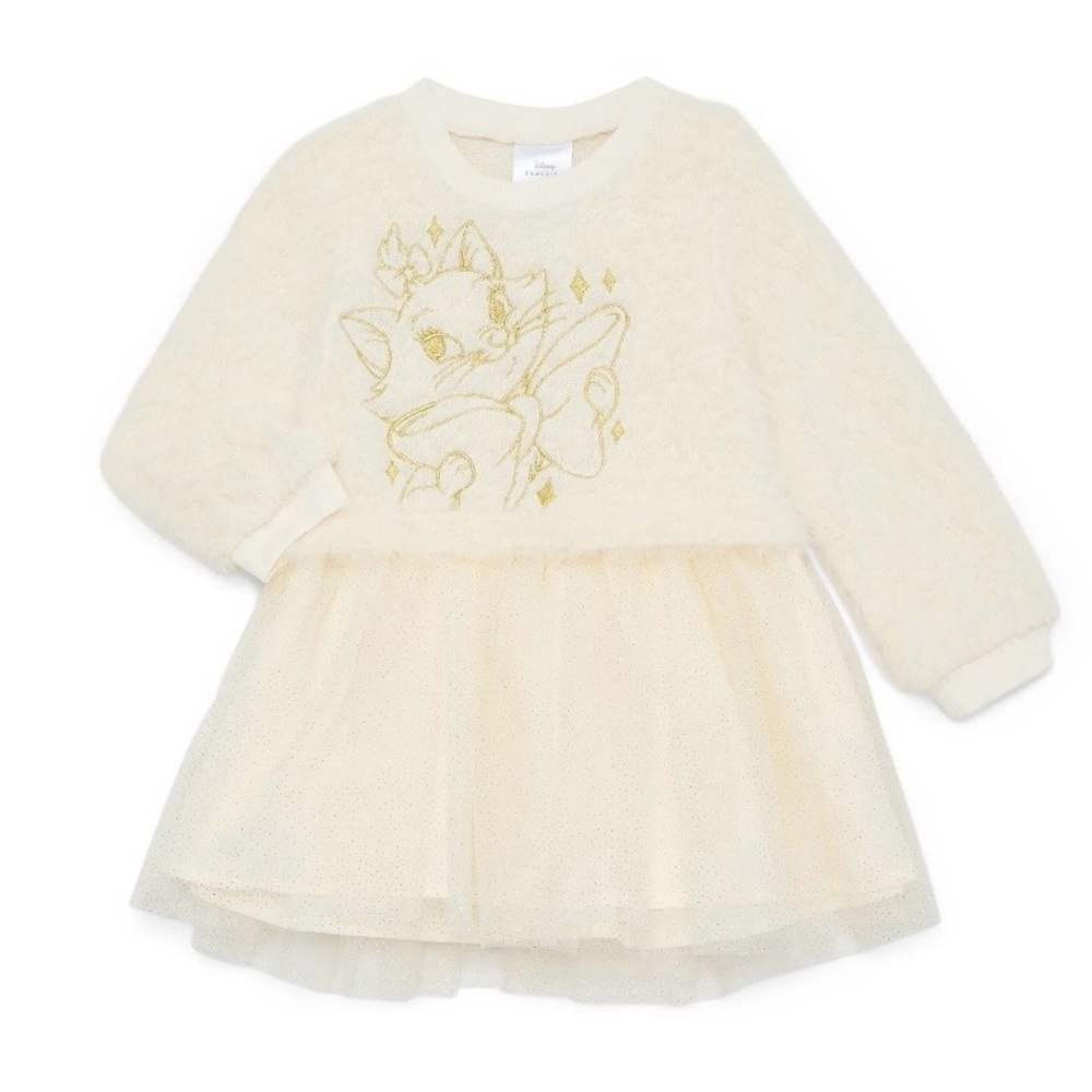 Disney The Aristocats Marie Ivory & Gold Girls Tulle Tutu Long Sleeve Dress 2T